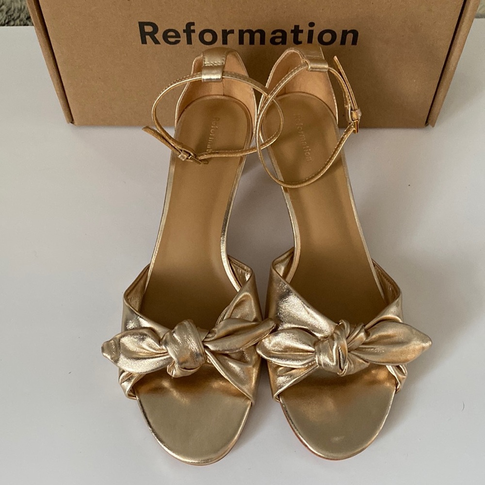 Gold Reformation Kitten Heel Sandals